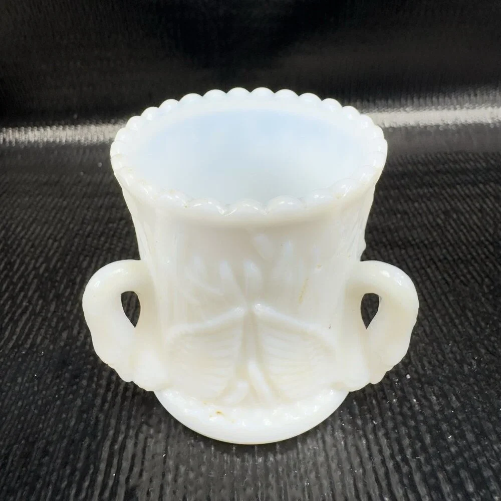 Westmoreland Milk Glass Triple Swan Handled Toothpick Holder Small Vase Dish VTG